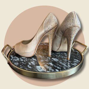 Steve Madden Champagne Satin and Rhinestone Platform Heels  🥂